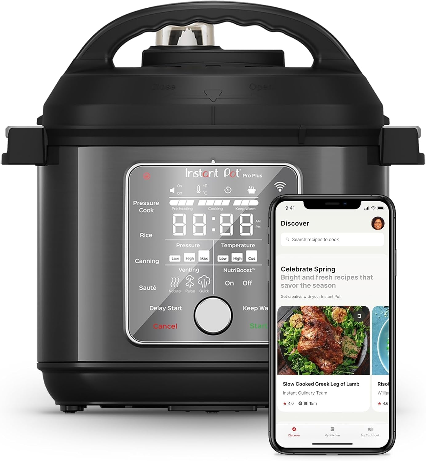 Pro plus Wi-Fi Smart 10-In-1, Pressure Cooker, Slow Cooker, Rice Cooker, Steamer, Sauté Pan, Yogurt Maker, Warmer, Canning Pot, Sous Vide, Includes App with over 800 Recipes, 6 Quart