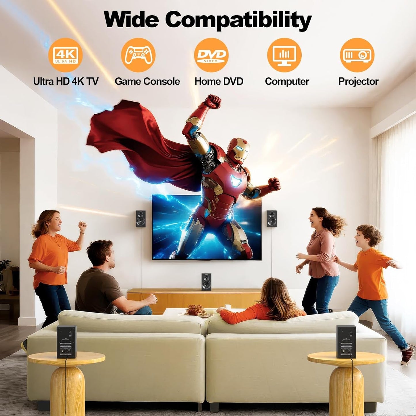 Wireless Surround Sound System Home Theater System, 1000W Surround Speakers 8" Subwoofer 5.1/2.1 Channel Deep Bass with HDMI ARC Optical Bluetooth Karaoke Input
