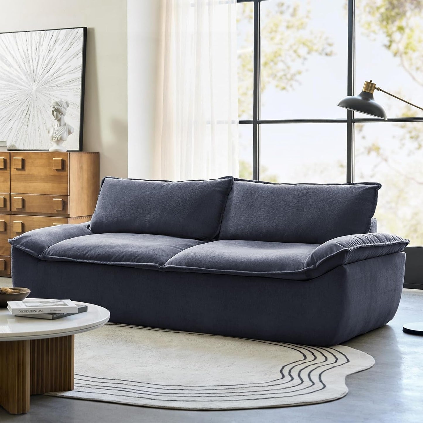 89" Oversized Boneless Couch, 3 Seater Compressed Foam Sofa with Deep Seat, Comfy Cloud Couch with Removable Seat and Back Cushions, No Assembly Required, Navy