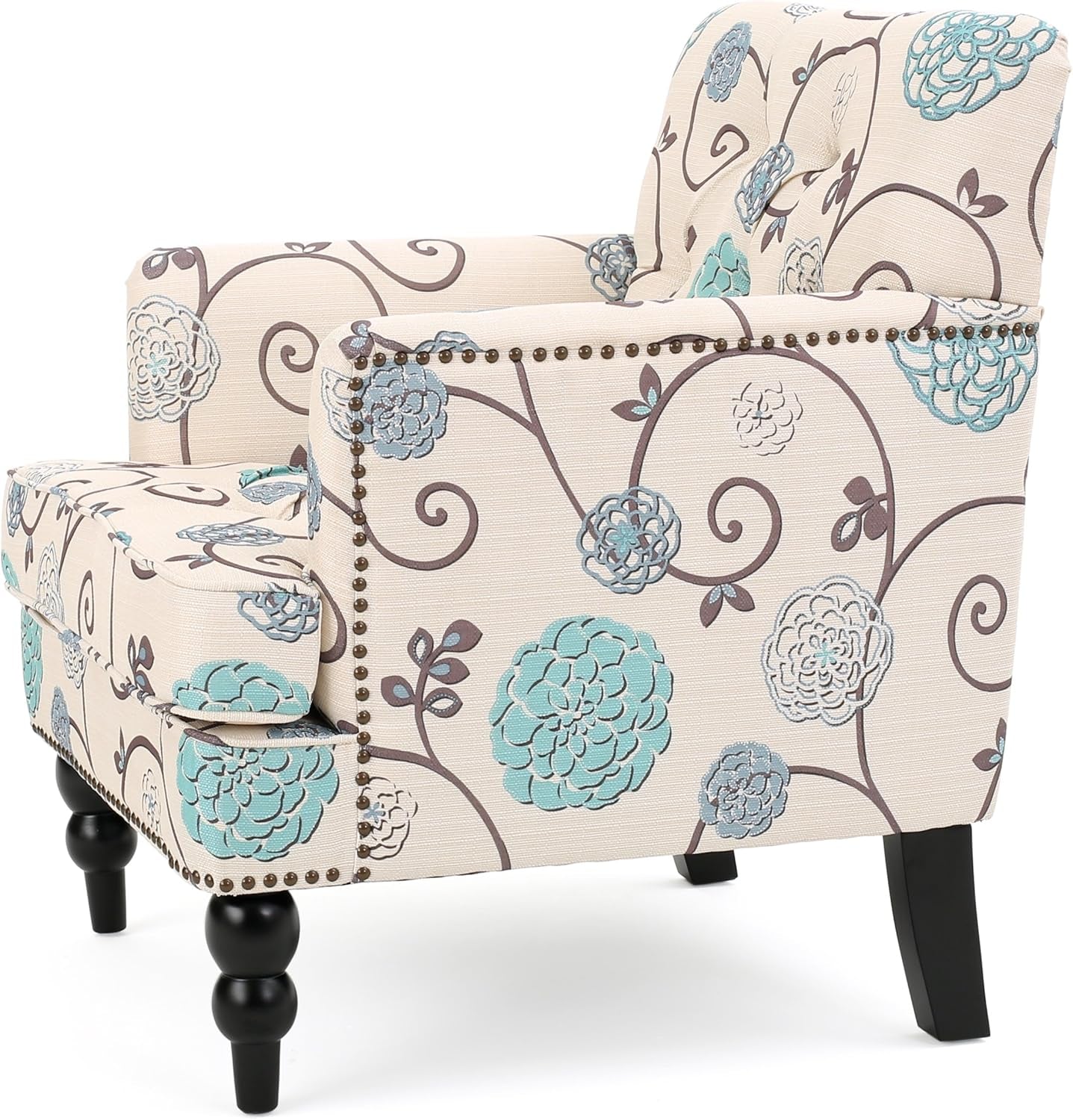 Harrison Fabric Tufted Club Chair, White / Blue (29.5"D X 28"W X 33.5"H)