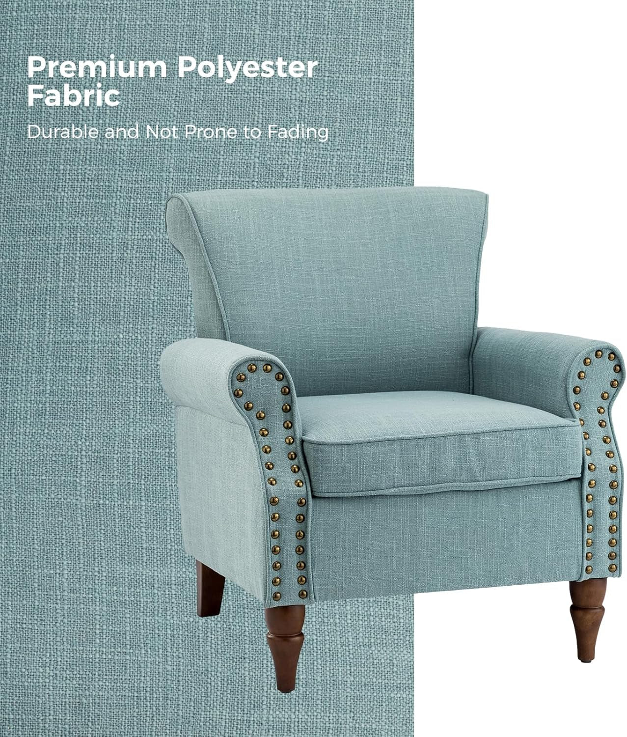 Accent Chair with Wood Legs & Removable Cushion, Modern Wingback Armchair with Nailhead Trim, Comfy Upholstered Lounge Chair, Single Sofa Chairs for Living Room Bedroom, Blue