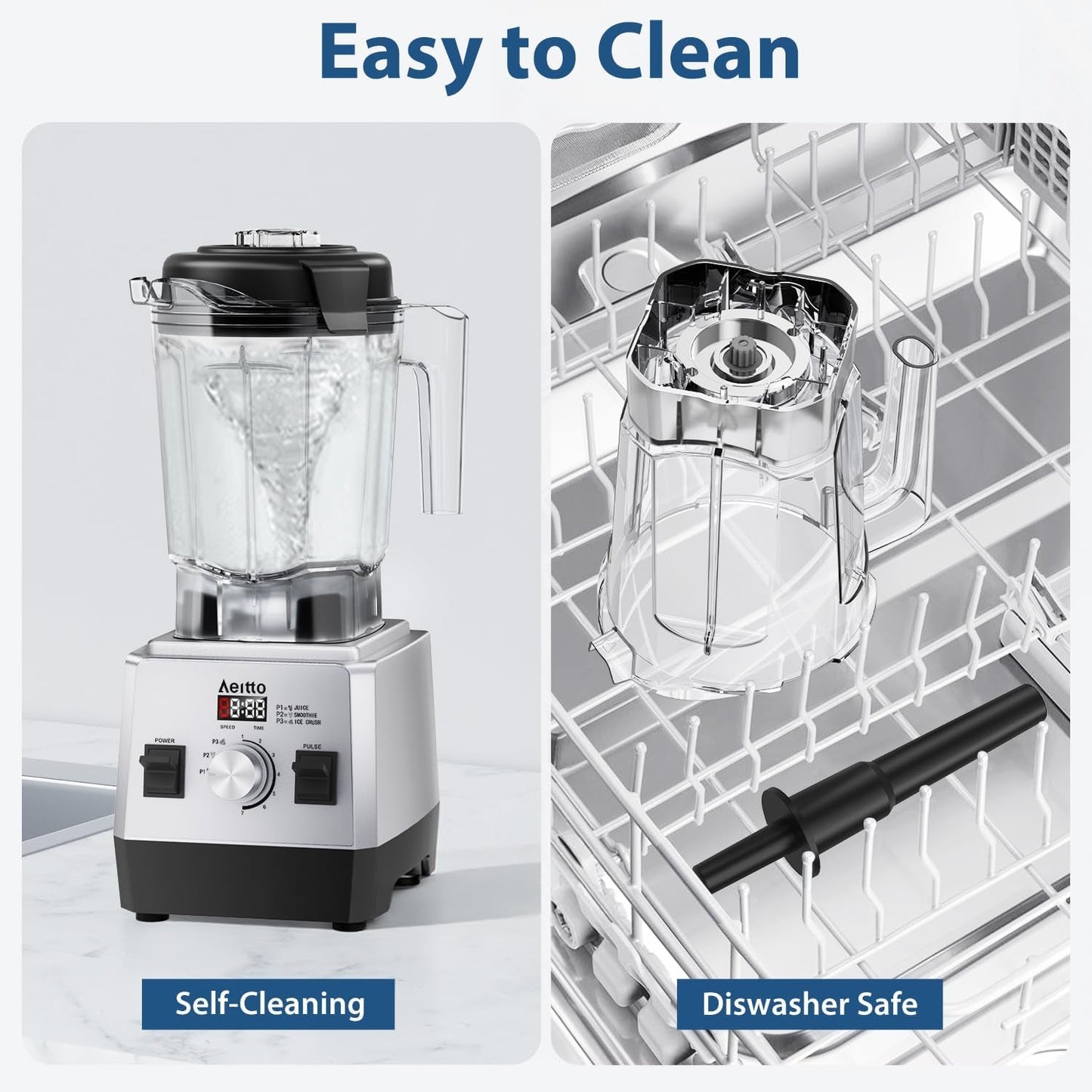 Blenders for Kitchen with 68Oz. Jar, 1800W Max Power Smoothie Blender, 3 Preset Programs & 7 Speeds, Professional Countertop Blender for Smoothies, Ice Crush, Frozen Drinks, Generation2 Silver