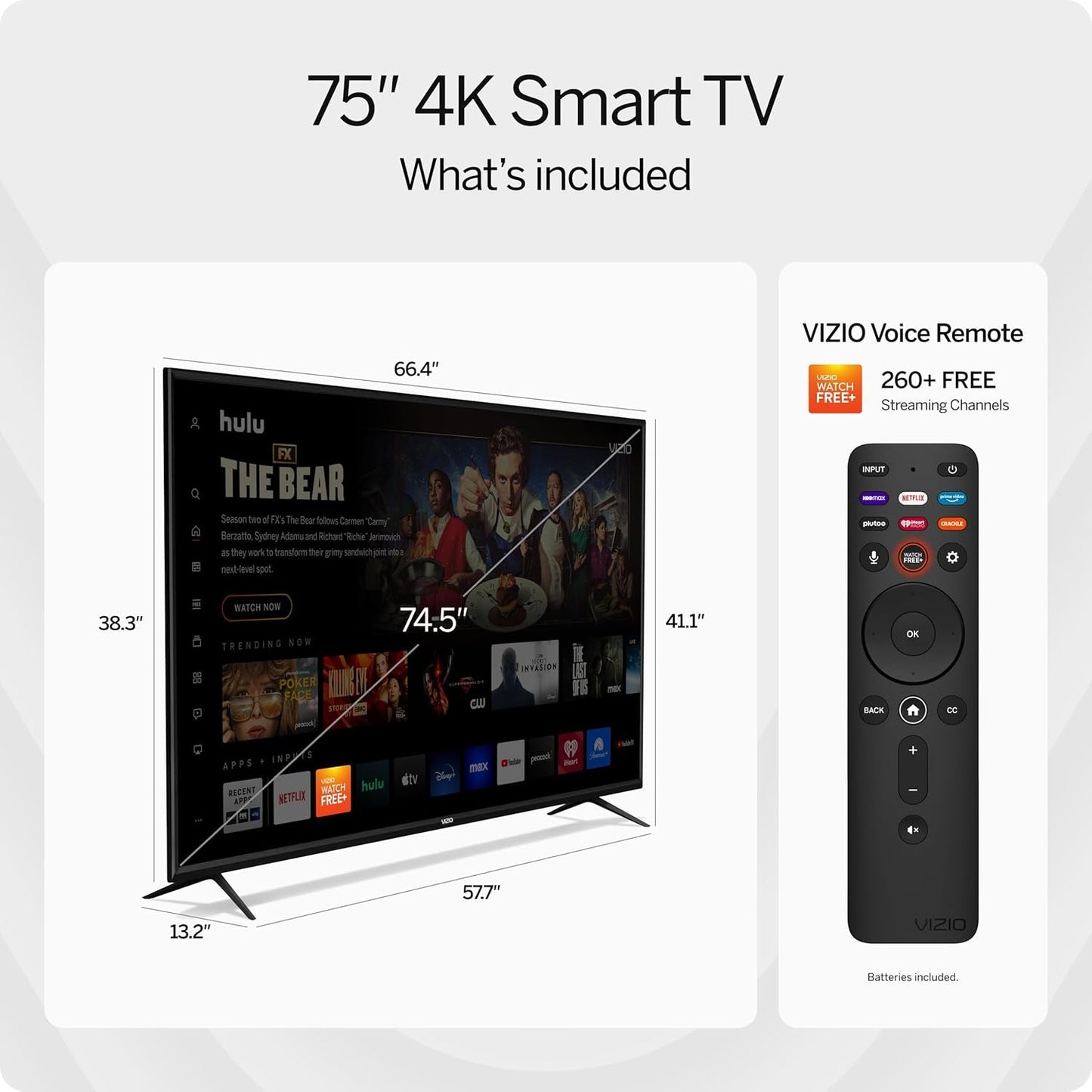 75-Inch V-Series 4K UHD LED Smart TV with Voice Remote, Dolby Vision, HDR10+, Alexa Compatibility, V755-J04, 2022 Model