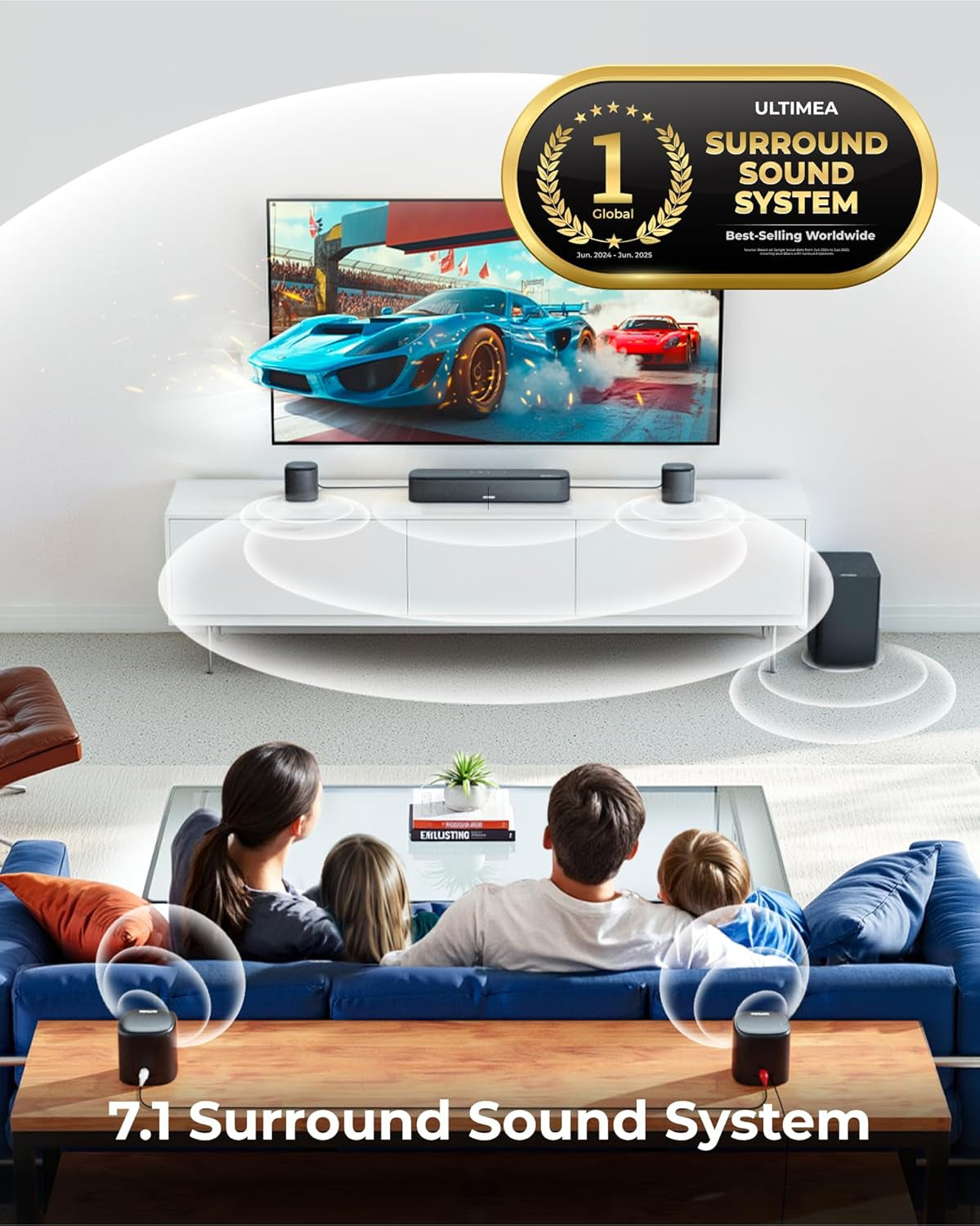 7.1Ch Sound Bar with Dolby Atmos, Surround Sound System for TV with 4 Surround Speakers, Sound Bar for Smart TV with App Control, Soundbar with Subwoofer for Home Theater, HDMI Earc, Aura A60