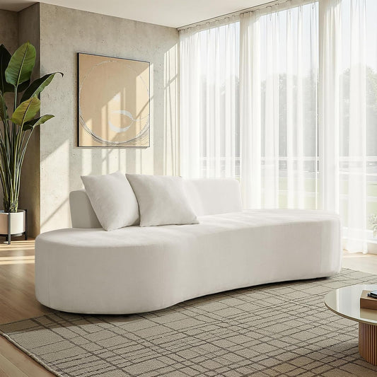94.5" Curved Boneless Couch with Two Pillows, Oversized 3 Seater Compressed Foam Sofa with Deep Seat, Modern Cloud Couch for Living Room, No Assembly Required, Ivory