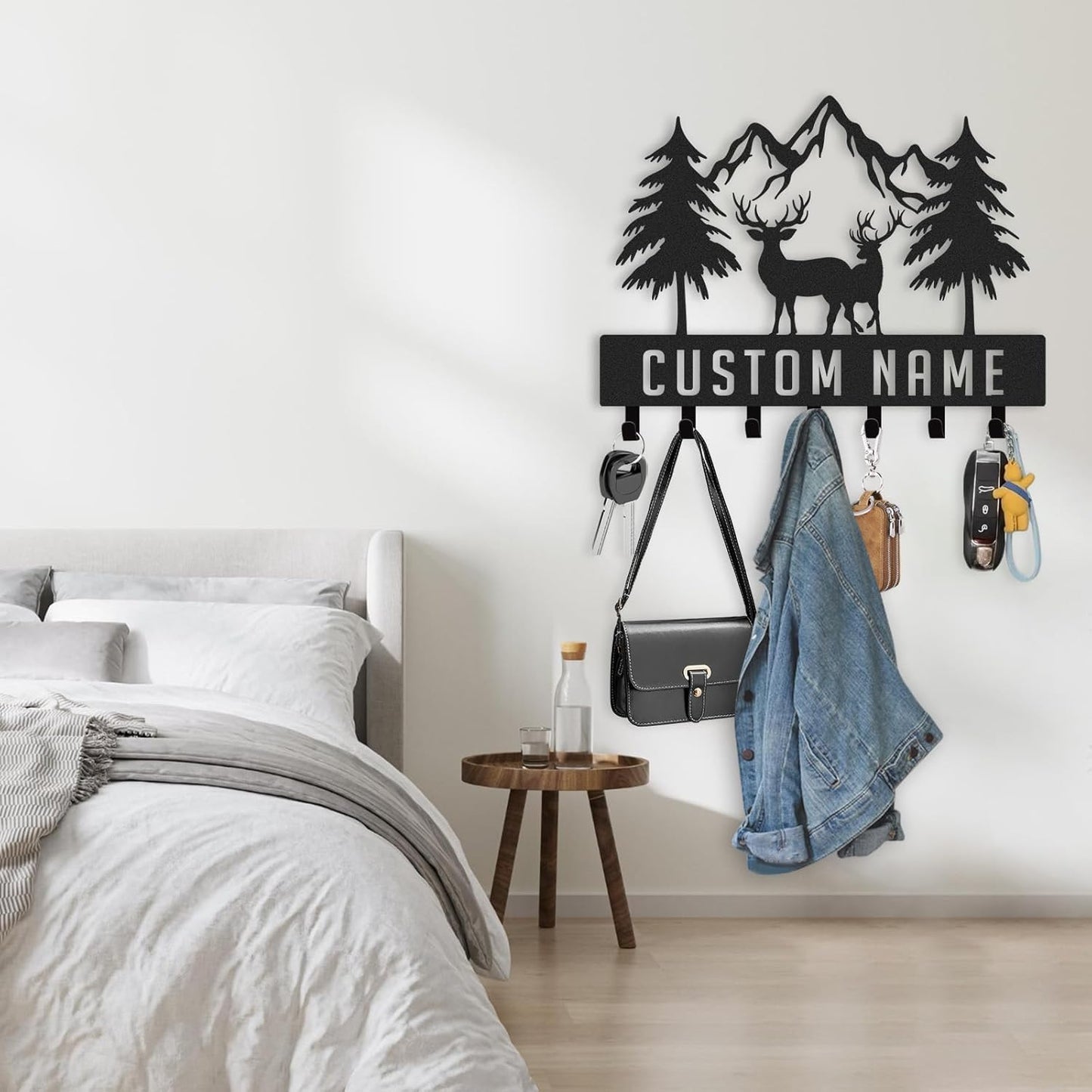 Personalized Key Holder Wall Mount, Custom Metal Deer Cabin Key Hooks with Name, Metal Key Organizer Wall Decoration for Bedroom, Kitchen, Doorway, Entryway, Front Door, Bathroom