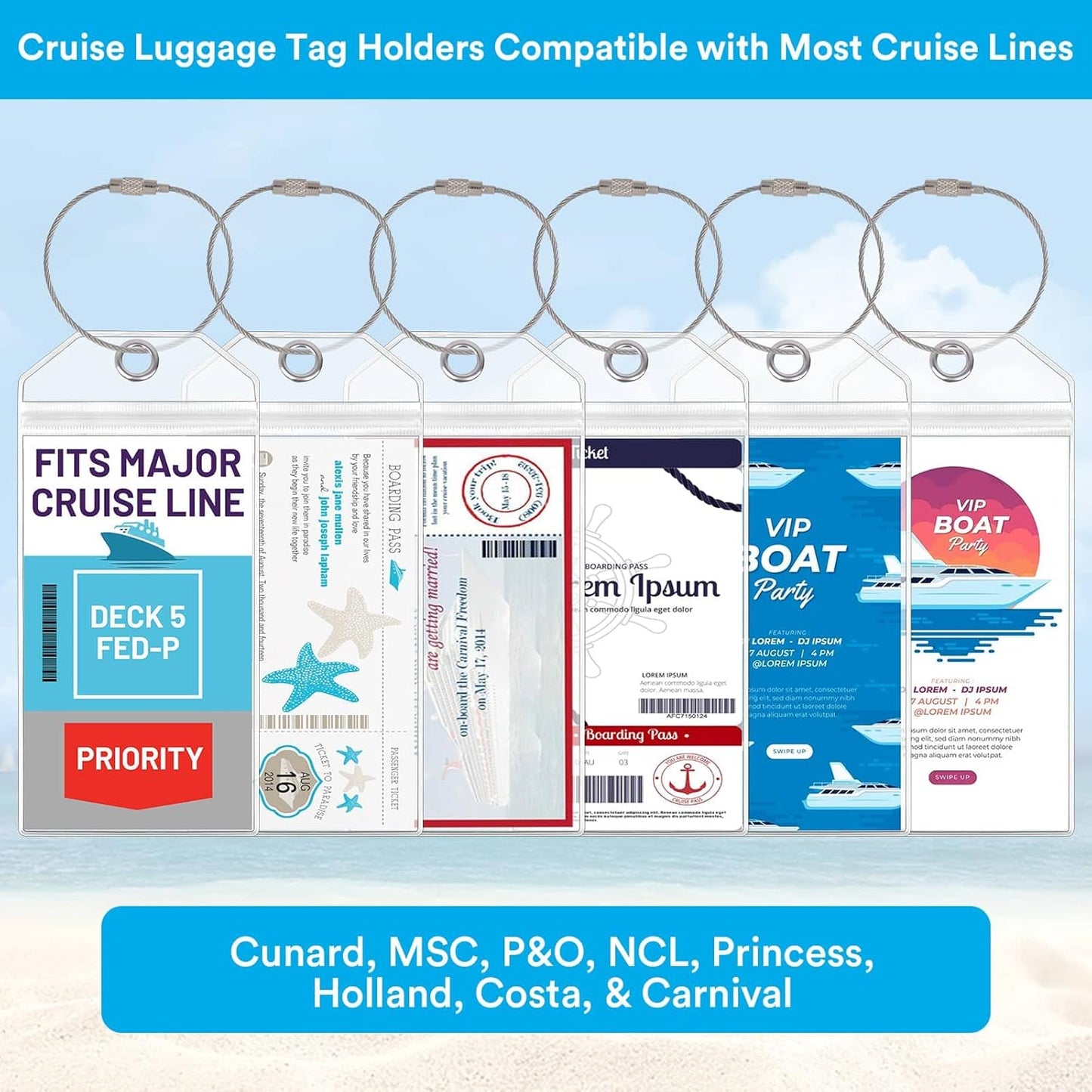Billbotk Lanyards for Cruise Ship Card, 6 Sets Retractable Lanyard Key Card Holder Badge Reels with Waterproof Luggage Tags ID Holders Essentials Accessories RS5002MN