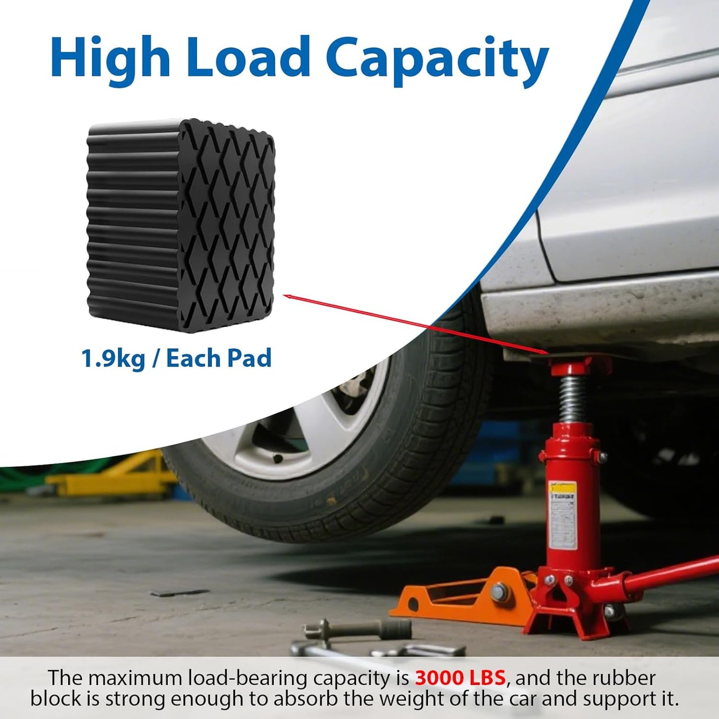 Auto Lift Pads, 4 Pack Solid Rubber Car Lift Pads, Anti-Skid Lift Block Spacer Pad for Car Lifts, Jacks and Racks, 3000lbs Loading Capacity, 6.3" x4.7" x 3.1"