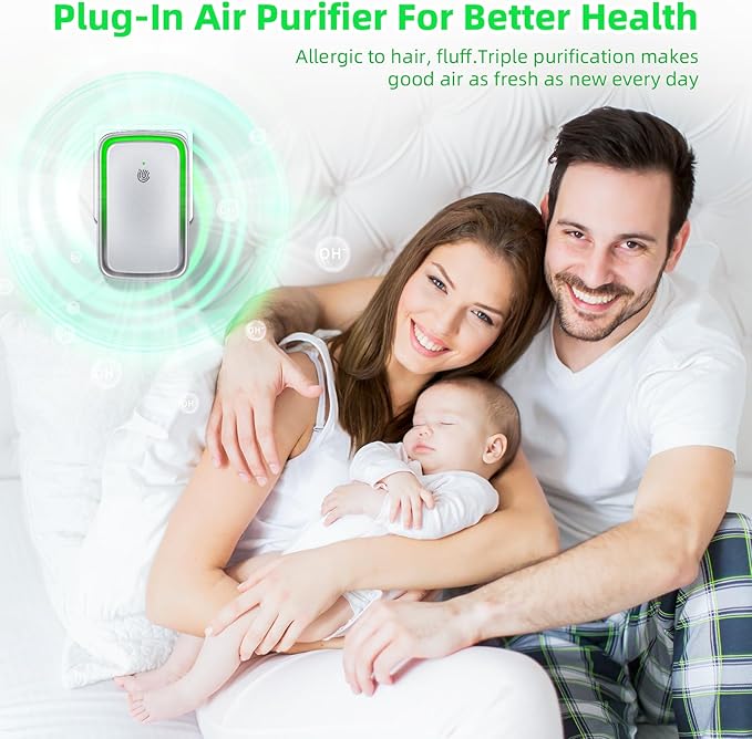 Plug in Ionic Air Purifier: 3 Pack Air Ionizers for Home - Silent Filterless - Negative Ion Air Purifier Freshener for Bedroom Office Bathroom Basement for Pet Odors,Dust,Smoke,Air Cleaner(Silver)