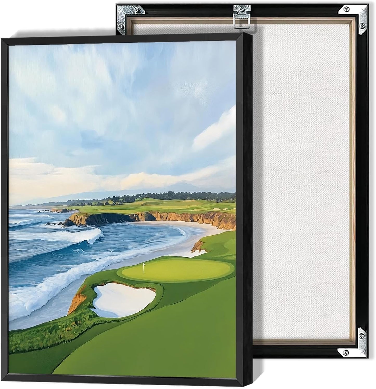 Coastal Golf Course Poster Summer Golf Landscape Wall Art Trendy Sporty Aesthetic Illustration Prints Painting For Living Room Bedroom Office Wall Decor 12x16in Framed