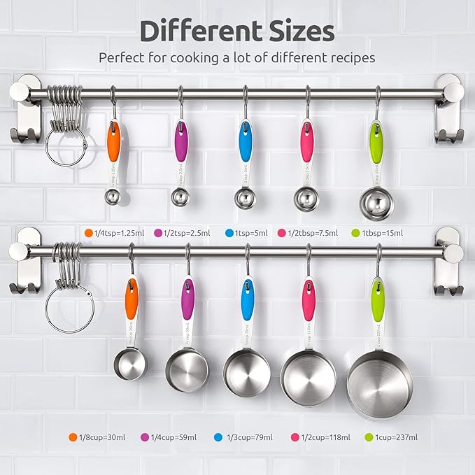U-Taste 18/8 Stainless Steel Measuring Cups and Spoons Set of 10 (Multicolors) and 12.6in Stainless Steel Danish Dough Whisk (Aqua Sky)