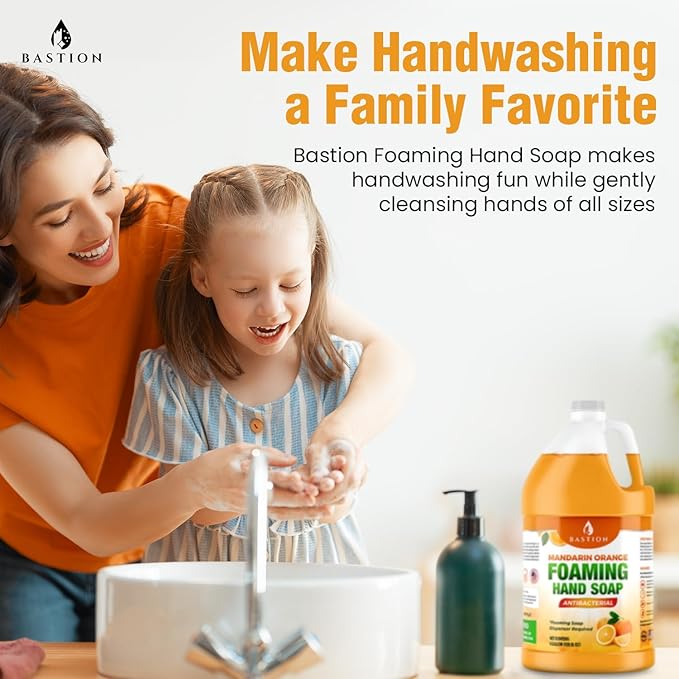 Bastion Foaming Antibacterial Hand Soap: Mandarin Orange Scented Refill 4 Gallons (512 oz) Bulk Hand Wash