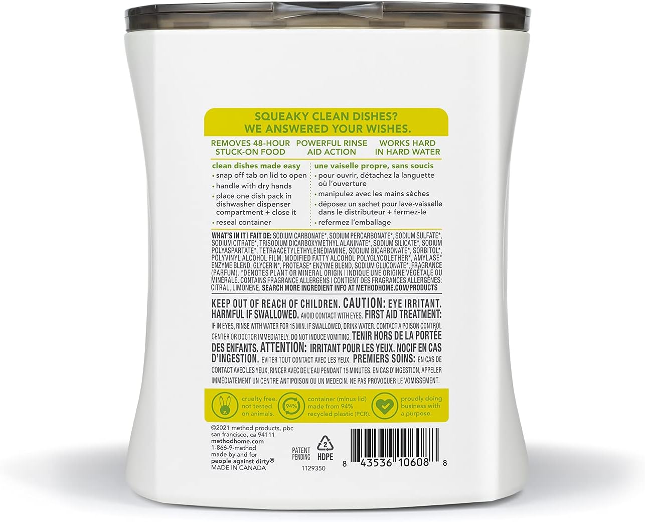 Method Dishwasher Detergent Packs, Lemon Mint, 30 count