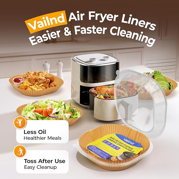 Air Fryer Liners Disposable 8" Square, 500 Pcs Unbleached Parchment Paper Liners for Airfryer Basket, Non-Stick & Leakproof Baking Paper for Oven & Pan
