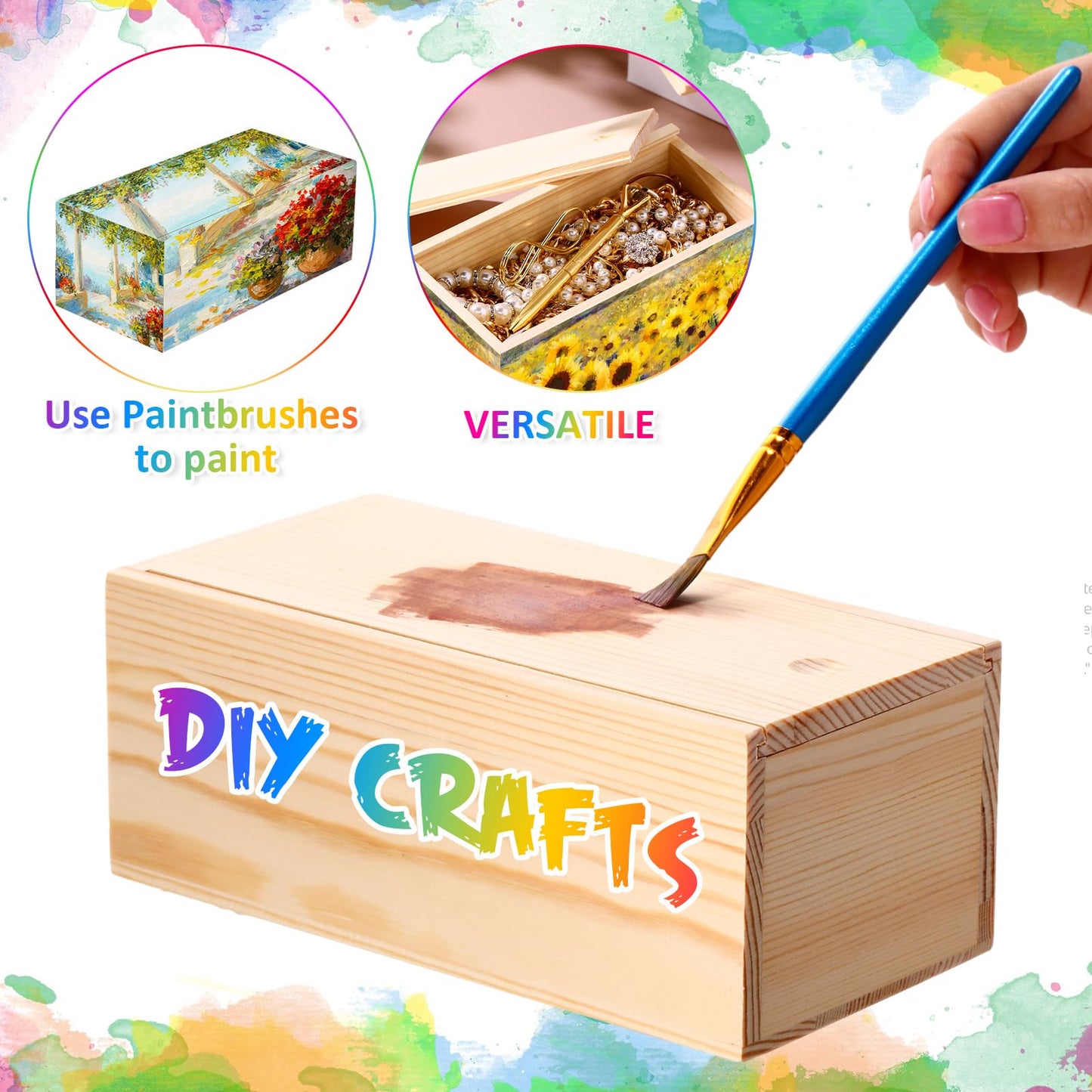 Suzile 6 Pcs Unfinished Wood Boxes with Slide Lid, 7.87 x 3.94 x 3.15 Inches Rectangle Wooden Small Gift Box for Craft DIY Jewelry Bead Organizer(Wood Color)