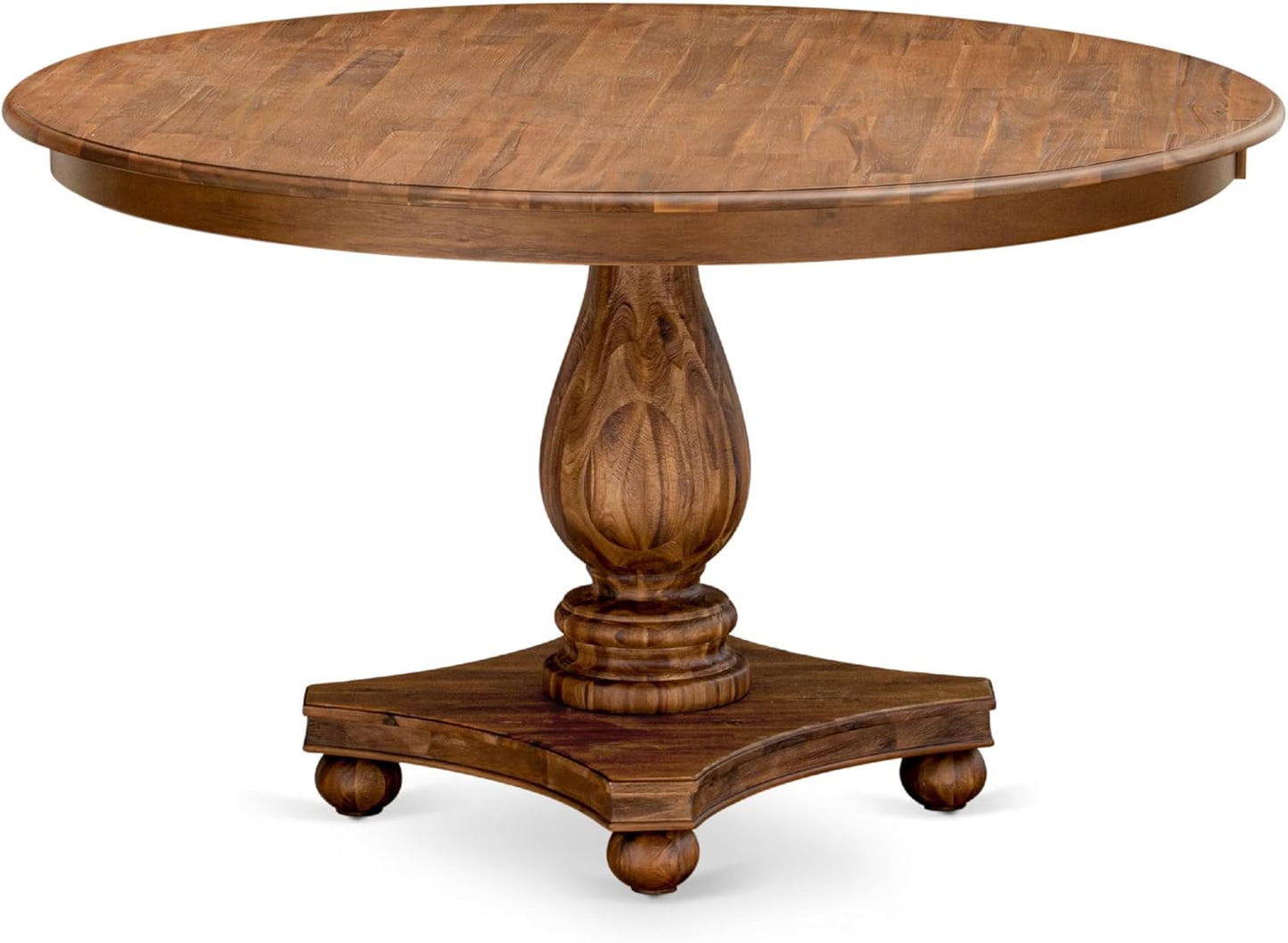 F52-0N-TP - Kitchen Table with Acacia Wood Round Tabletop, Antique Walnut Finish
