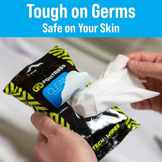 Fortress Electronic Wipes (25 ct, Pack of 8) To-Go Tech Wipes for Screens, Phones, Keyboards, TV Monitors, Computer Screens, and More [Travel Size] Skin-Safe