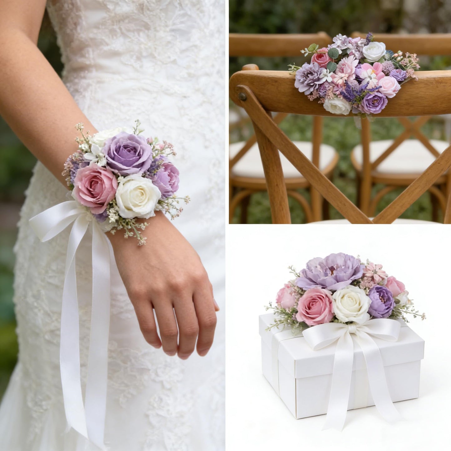 TUEVAK Purple Artificial Silk Flowers Combo with Dahlias, Roses & Green Stems for DIY Wedding Bouquets, Party, Baby Showers, Table Centerpieces and Home Decor