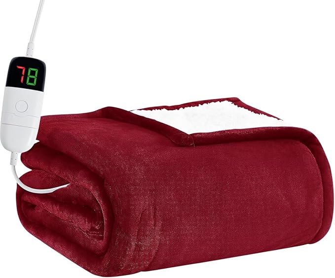 BOMOVA Heated Electric Throw Blanket - 50" x 60" Heating Blanket with 10 Heating Levels & 8 Hours Auto Off, Warm Flannel Blanket, Christmas Birthday Gifts for Women