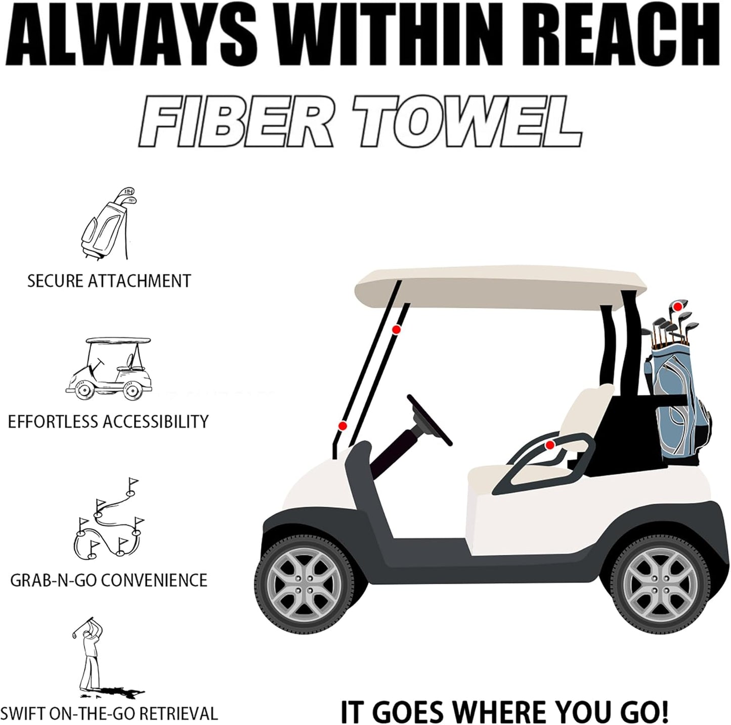 Magnetic Golf Towel with Clip, Microfiber Waffle Design - Industrial Strength Magnet for Strong Hold to Golf Bags, Carts & Clubs - Red