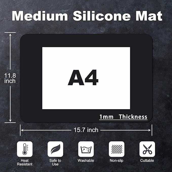 Silicone Mat for Kitchen Counter, Silicone Mat Trimable to Size (Black, 15.7×11.8inch-2pcs), BPA-Free Silicone Placemat, Heat-Resistant NonSlip Table Mat for Air Fryer, Countertop Protector Mat