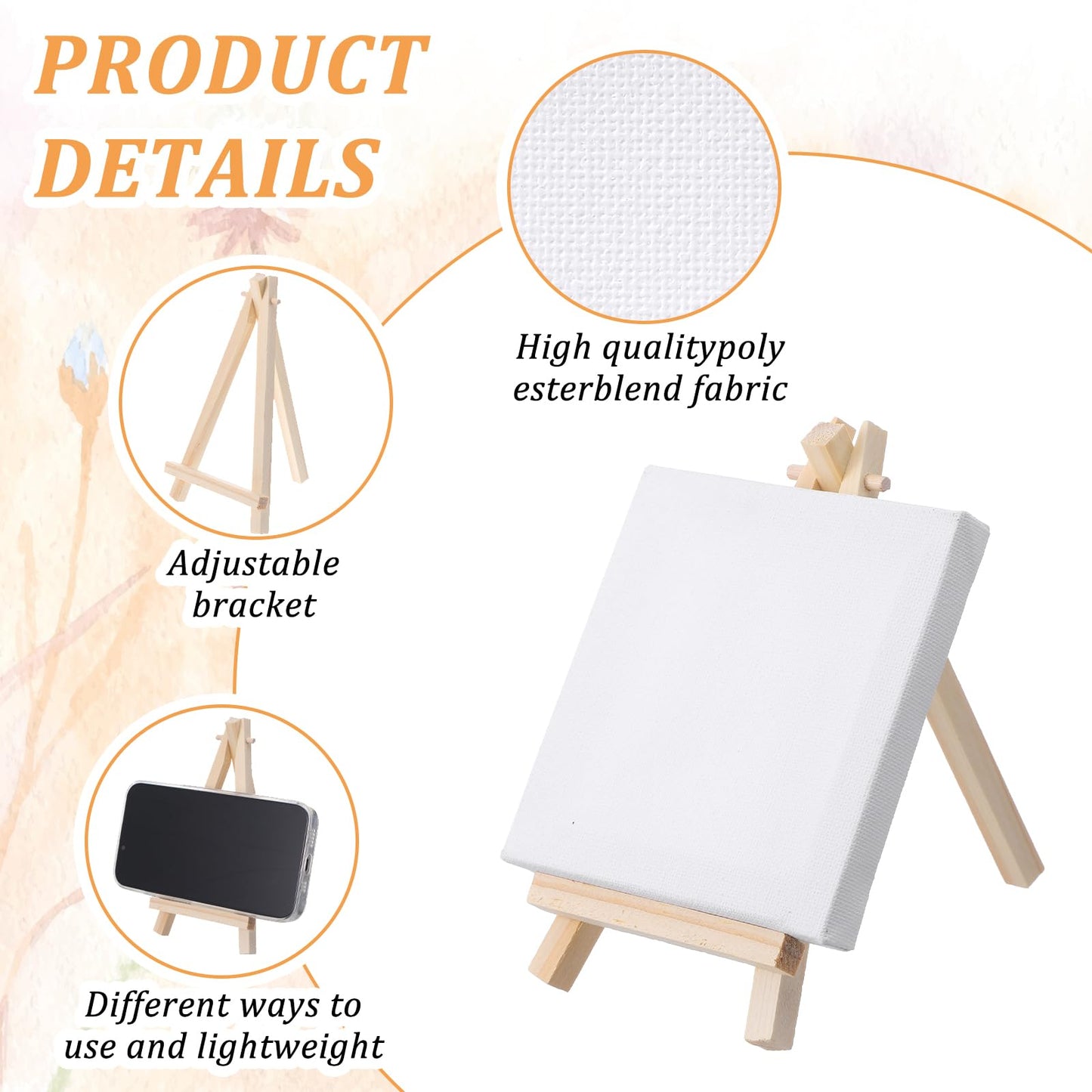 Giloaou 32 Pcs Mini Canvas and Easel Set, 4 x 4 Inch Canvas Panels with 6 Inch Wooden Easels, Art Canvases Painting Kit for Oil Acrylic Painting, Home Decor, Party Favors, Gifts