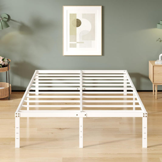 16 Inch White California King Bed Frames No Box Spring Need, Platform Cal King Bed Frame with High Storage, Eassy Assembly 3,500 lbs Heavy Duty Bedframes