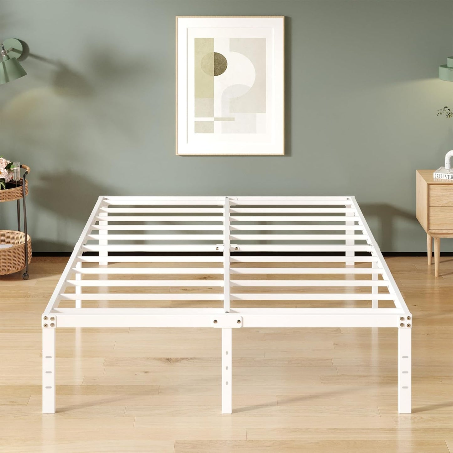 16 Inch White King Bed Frame Heavy Duty Metal Platform King Size Bed Frames with High Storage, Eassy Assembly 3,500 lbs Heavy Duty Bedframes