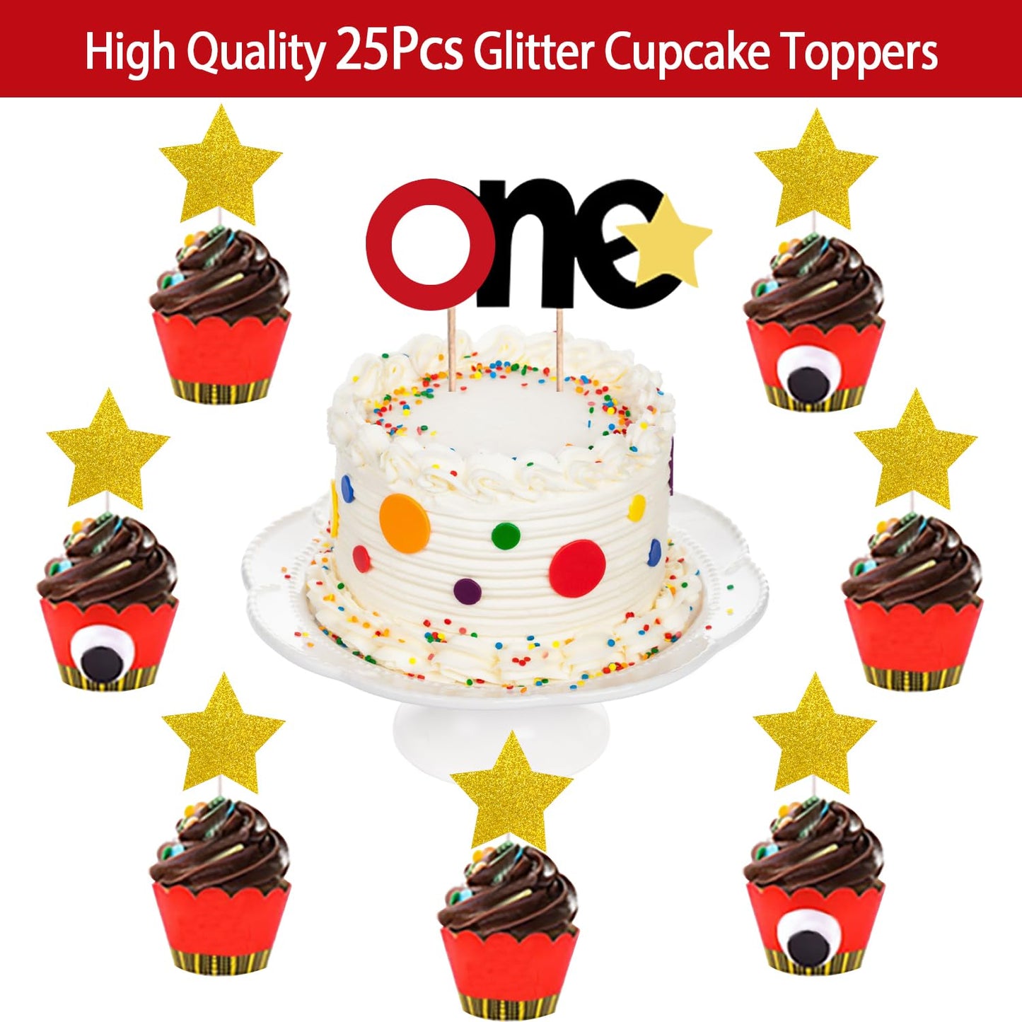 1st Red Black Yellow Birthday Party Supplies Decorations 58Pcs Happy Birthday ONE Banner Tablecloth 1 Foil Balloon Hat Door Sign Cupcake Topper Video Game Party Decorations for Boys Girls Kids Babies