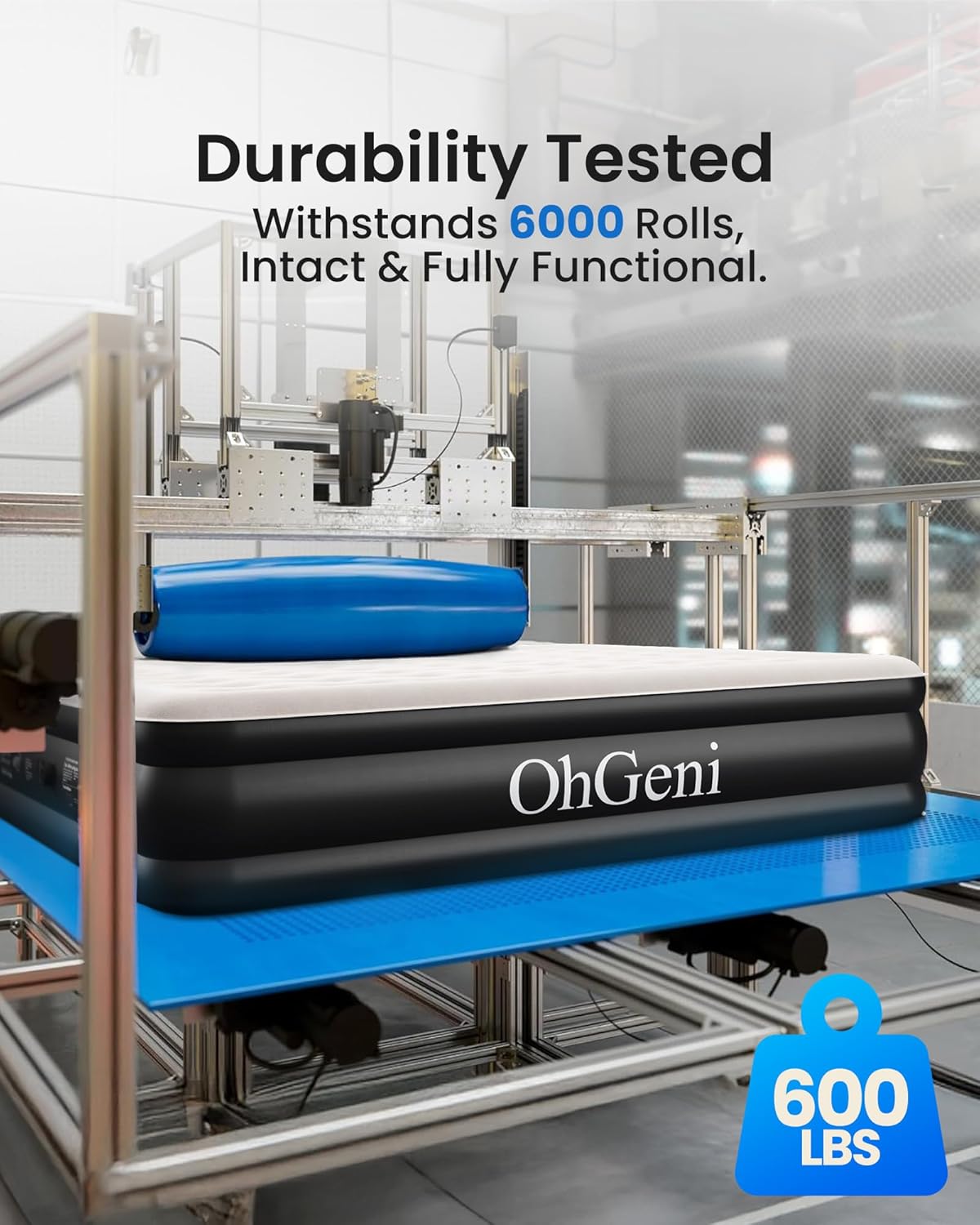 OhGeni Air Mattress Full with Built-in Pump,18'' Comfortable Blow Up Colchones Inflables Mattress for Home,Guests,Foldable,Portable Bed for Adults,Durable Airbed Supports Up to 600 lbs,Black