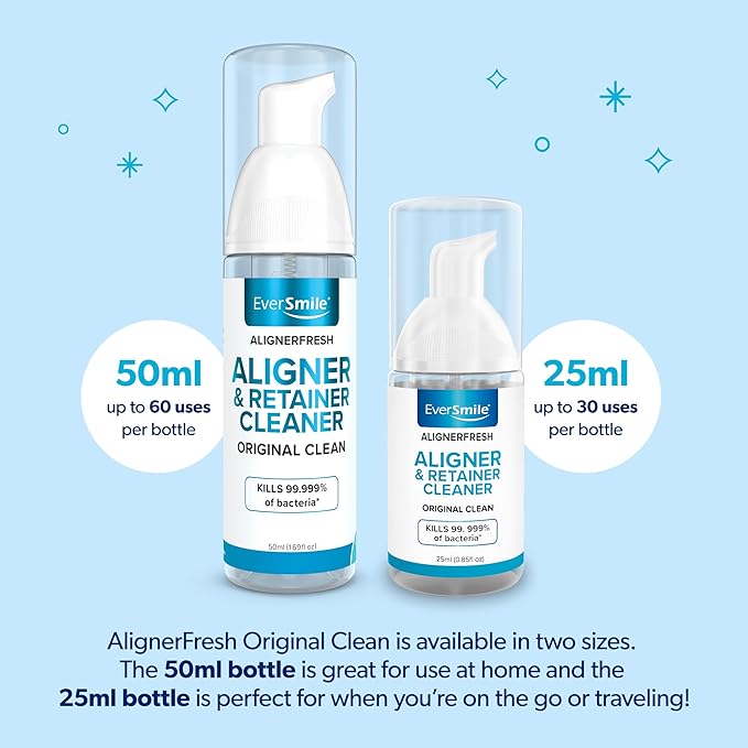 EverSmile AlignerFresh Original Clean Foam – Cleaner Compatible w/Invisalign and All Clear Aligners & Retainers – Eliminates Bacteria, Whitens Teeth, Fights Bad Breath – 50ml (2 Pack)