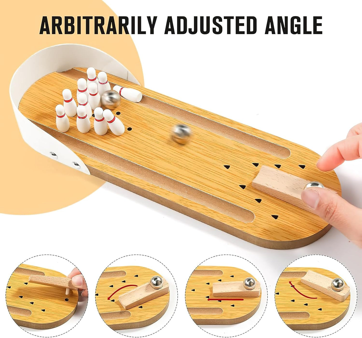 3 otters Mini Bowling Set, Wooden Tabletop Bowling Game Desk Toys, Stocking Stuffers for Men Women Kids Teens Coworkers, Shooting Games Alley Office Stress Relief Gadgets