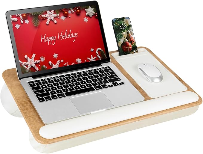 LAPGEAR Home Office Pro Lap Desk with Wrist Rest, Mouse Pad, and Phone Holder - White Oak Woodgrain - Fits up to 15.6 Inch Laptops - Style No. 91609