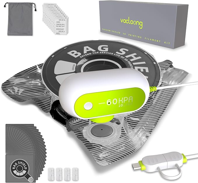 Vacuum-Sealed 3D Printing Filament Kit, 20 Packs Lightproof Storage Bags with Vacuum Pump, Moisture-Proof Bags, Sorting & Storage of PA/DP/PC/PLA/ABS/TPU/ASA/PETG with Desiccant