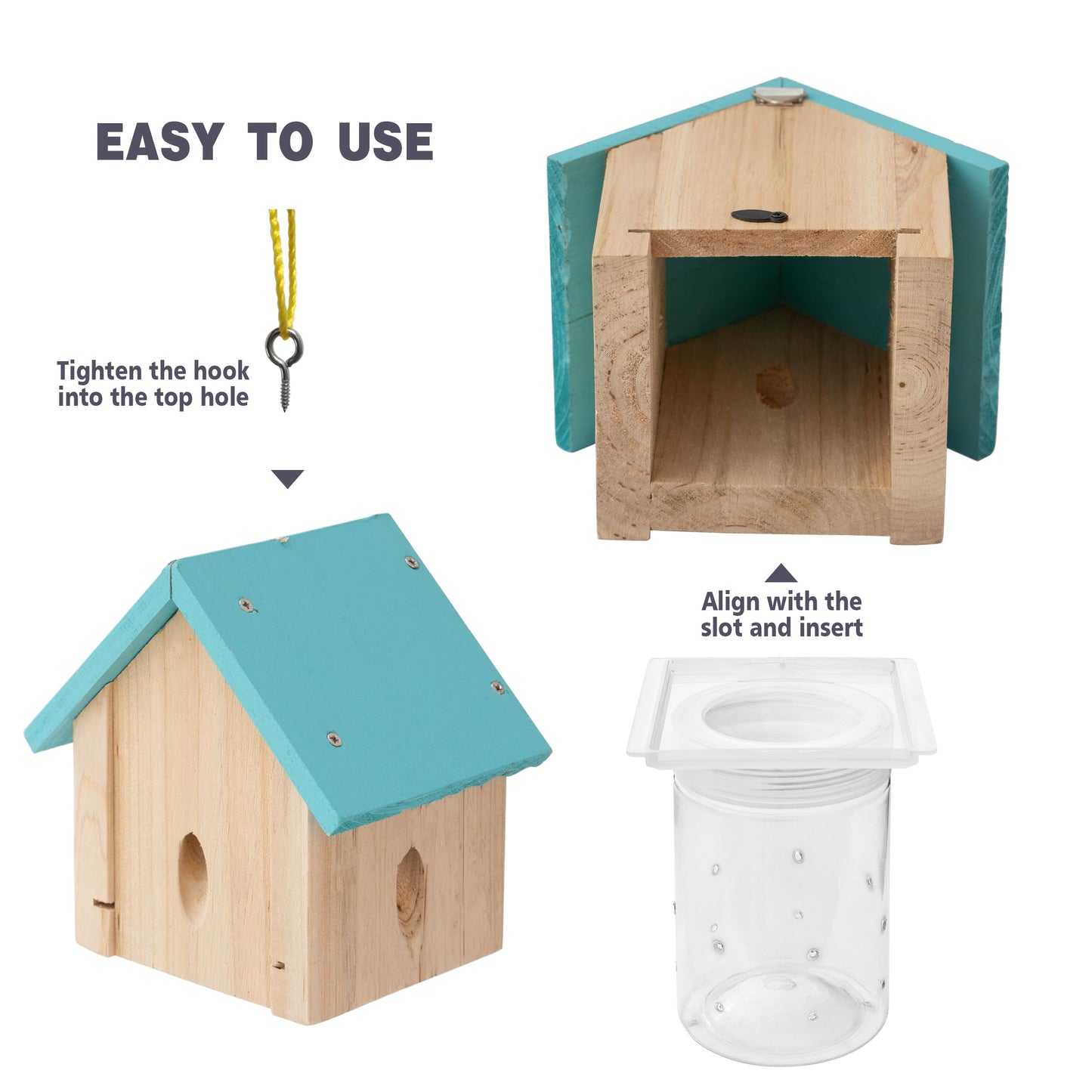 Carpenter Bee Trap for Outside - Best Bee Trap - Blue Cabin Style Nature Hanging Wood Carpenter Bee Traps Outdoor - Insect Traps with Removable Vault (1 Pack)