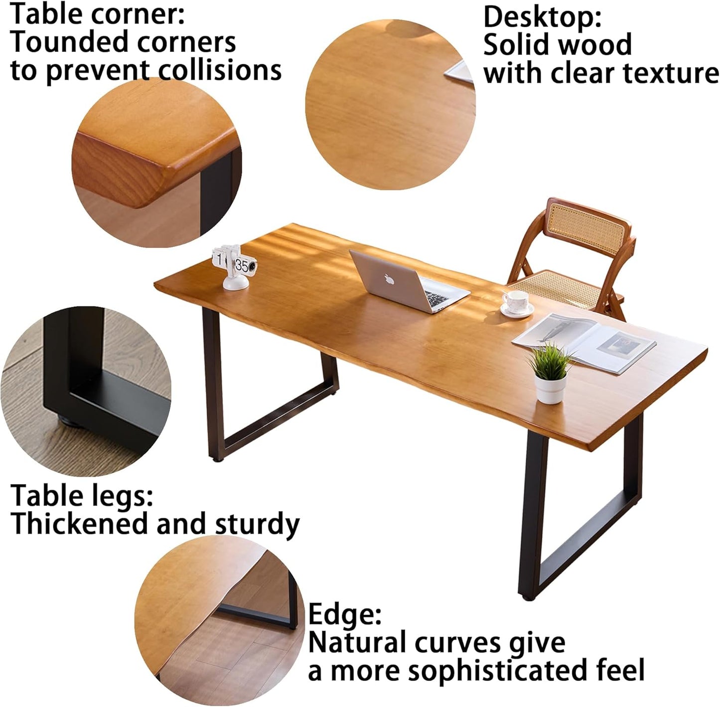 Modern Solid Wood Executive Desk – Spacious and Minimalist Home Office Workstation Perfect for Writing and Professional Use (Light Brown, 62.99in)