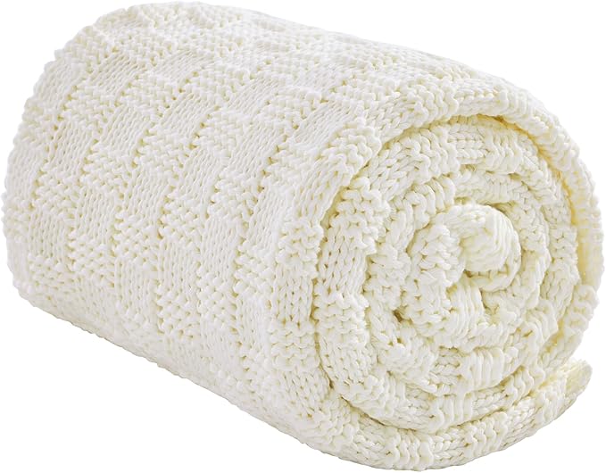 Knitted Weighted Blanket for Adult, No Beads Heavy Blanket 48” x 72'' 10lbs, Breathable Chunky Knit Blanket, Cooling Weighted Blanket for Hot Sleepers, Christmas Home Decor (Ivory White)