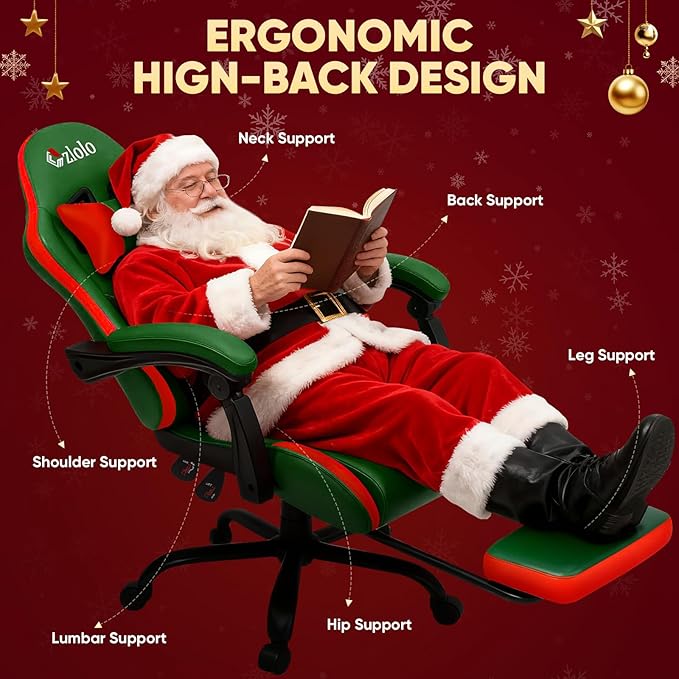Gaming Chair, Lumbar Support Massage Computer Chair, High Back Gamer Chair, with Footrest and Headrest, Lumbar Pillow, Recline, Wide Seat, Gaming Chairs for Christmas/Birthday Gifts, Green