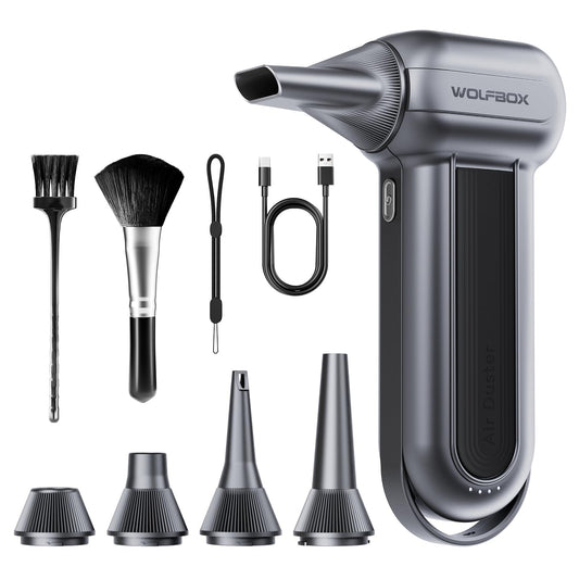 WOLFBOX MF100 Electric Air Duster-150000RPM Super Power Cordless Air Duster, Rechargeable Brushless Motor Durable Blower, 3-Gear