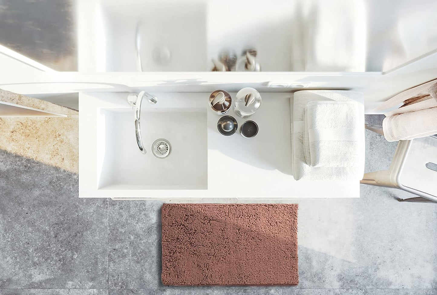 SONORO KATE Bathroom Rug,Non-Slip Bath Mat,Soft Cozy Shaggy Thick Bath Rugs for Bathroom,Plush Rugs for Bathtubs,Water Absorbent Rain Showers and Under The Sink (Taupe Brown, 36"×24")