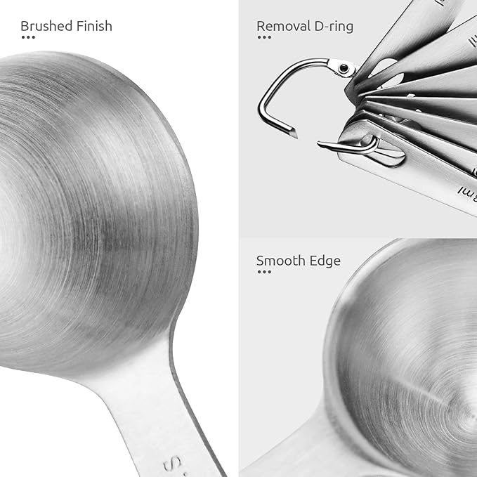 U-Taste 18/8 Stainless Steel Measuring Spoons Set of 7 and 329°F Heat Resistant Rice Spoon Paddle Scooper (Transparent)