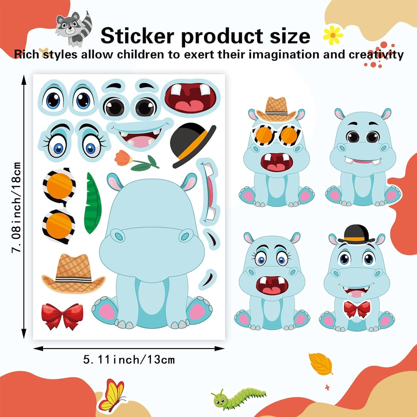 48 PCS Make a Face Stickers Sheets for Kids, Make Your Own Animal Mix and Match Stickers Sheets, Cute Animal Sticker for Birthday Party Favors Supplies Teacher Reward