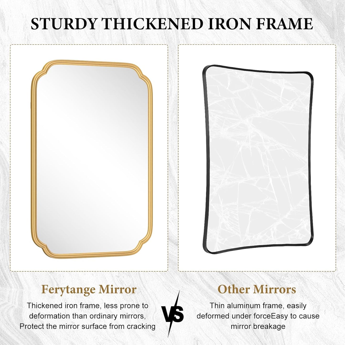 36 x 48 Inch Gold Bathroom Vanity Mirror for Wall with Non-Rusting Metal Frame Large Rounded Rectangle Mirror for Over Sink (Horizontal/Vertical)