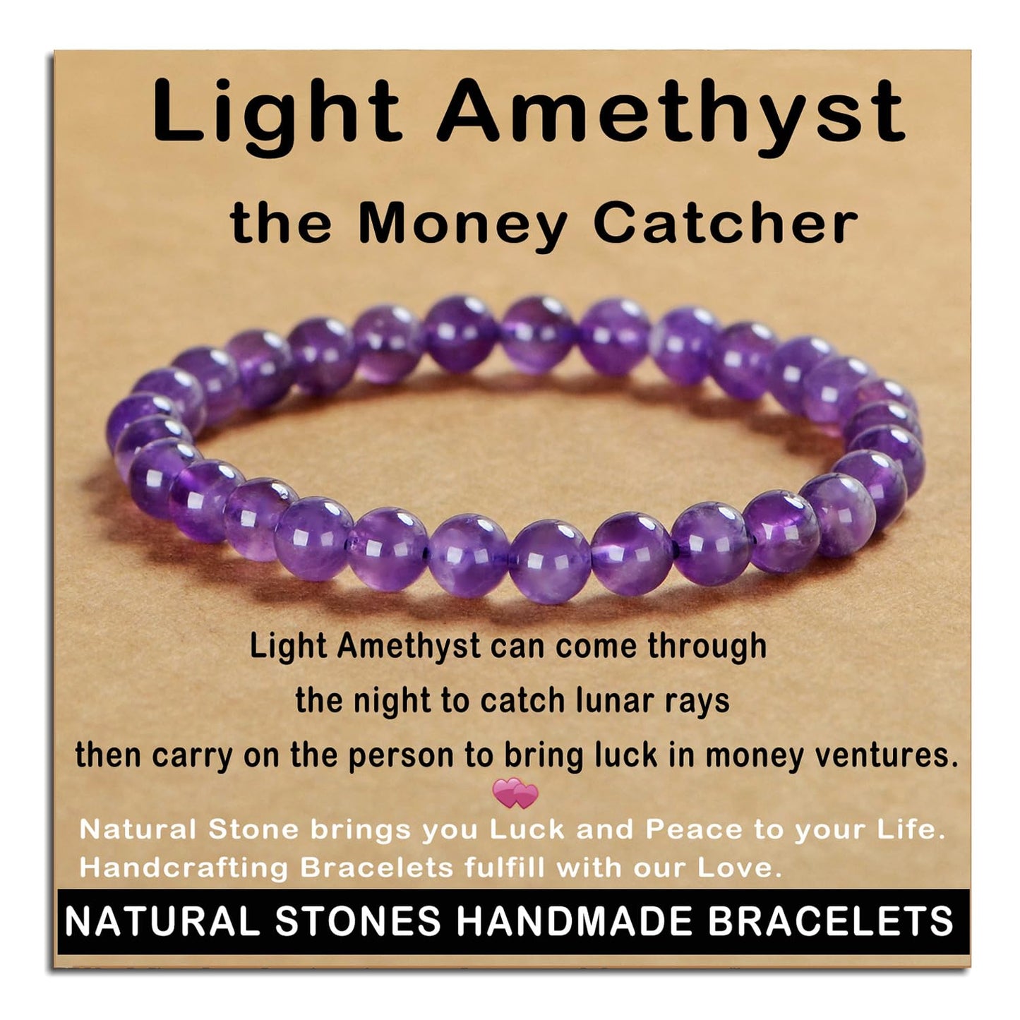 AD Beads Handmade Gemstone Stretch Elastic Bracelet Crystal Healing Reiki Nature's Beauty and Spiritual Essence Unisex (6mm, Purple Amethyst)