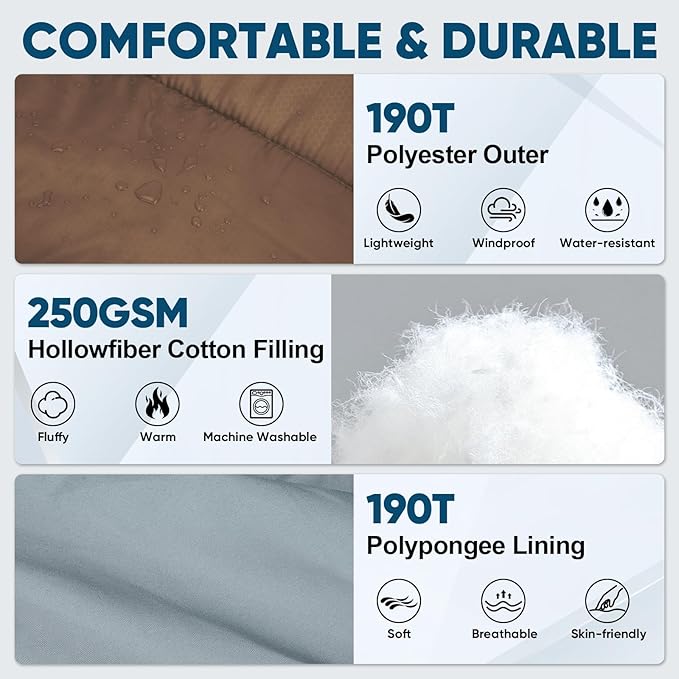 PTEROMY Sleeping Bags for Adults, Lightweight and Machine Washable, Water Resistant Backpacking Camping Sleeping Bag for Warm Cold Weather, Camping Essentials for Hiking Travel