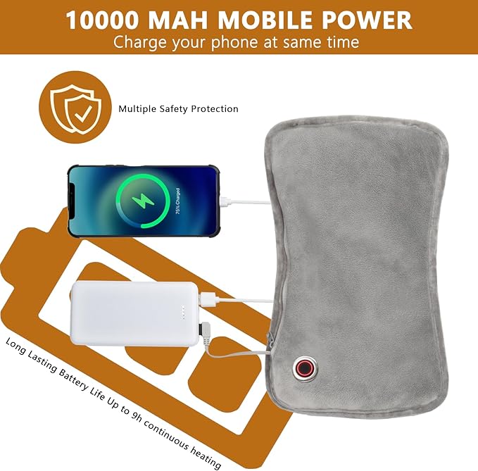 Hand Warmers Rechargeable, Electric Heated Gloves with Rechargeable Batteries 3 Levels 7.6V Fast Heating Handwarmer Pouch for Women Men Kids Winter Hiking Camping Hunting Skiing Outdoor Sports Working