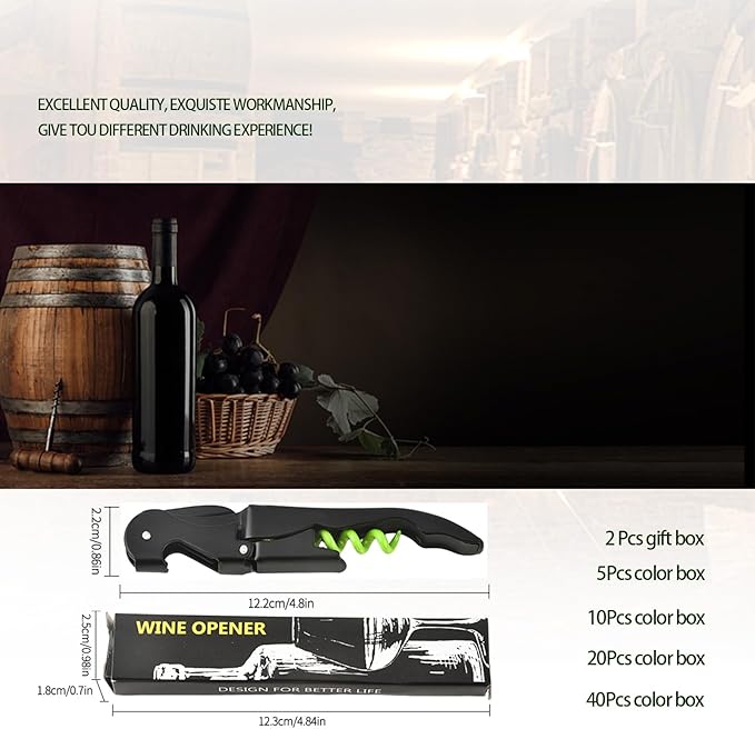 Wine Opener Waiter Corkscrew, Professional Wine Key for Servers, Bartender with Foil Cutter, Manual Wine Bottle Opener Double Hinged (10, Black Green)