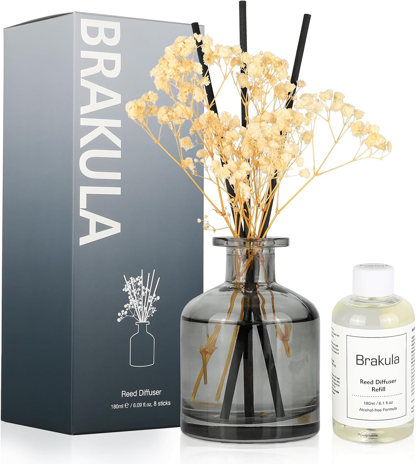 Brakula Reed Diffuser Set, 6.09 fl oz (180 ml)- Bamboo with 8 Reed Sticks, Home Fragrance Reed Diffuser for Bathroom Shelf Decor