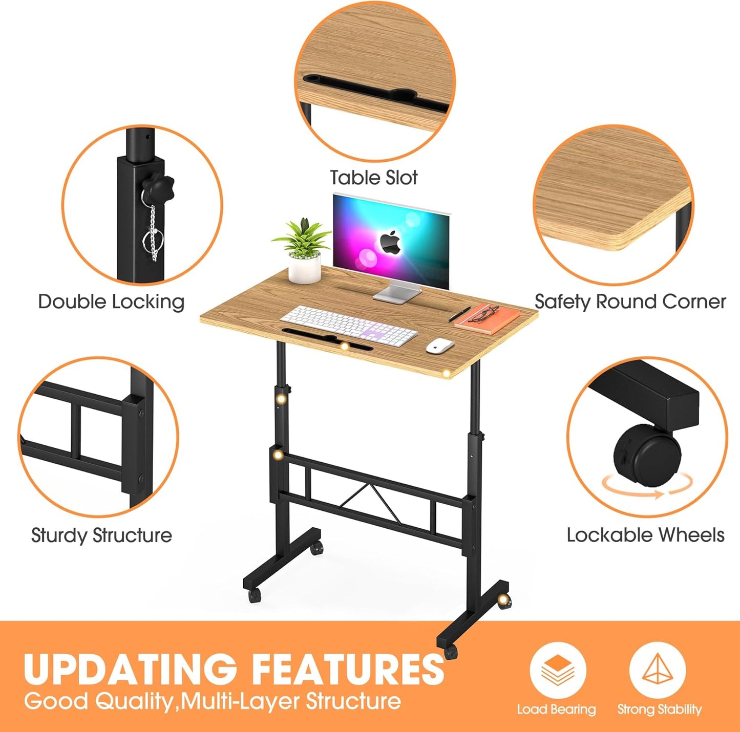 Klvied Small Standing Desk Adjustable Height for Sitting and Standing, Portable Laptop Table for Walking Pad,Oak