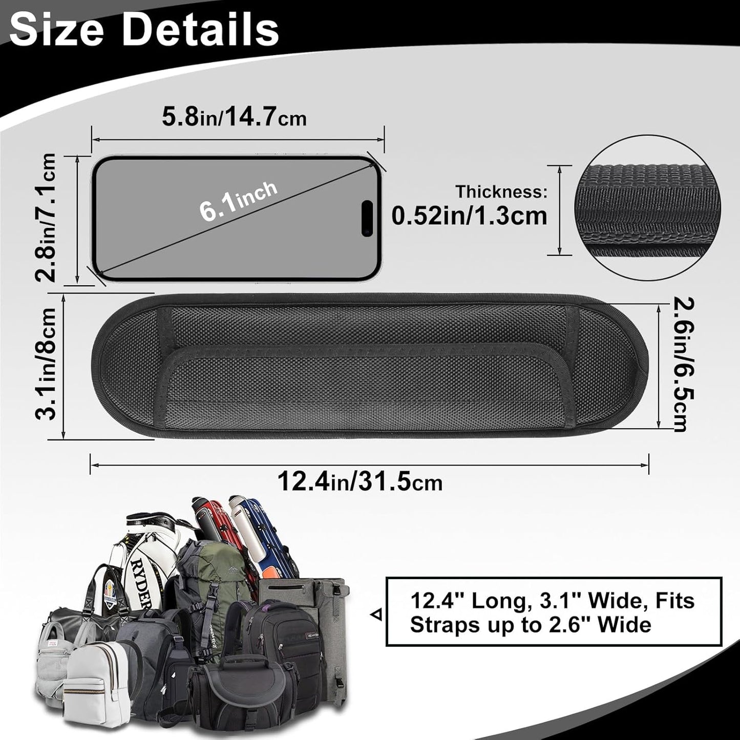 2 Pack Non-Slip Shoulder Strap Pad, Waterproof Air Cushion Shoulder Relief Pad, for Shoulder Bags, Guitar Strap, Detachable Shoulder Strap Pad Pads Help Relieve Shoulder Pain(Neoprene)
